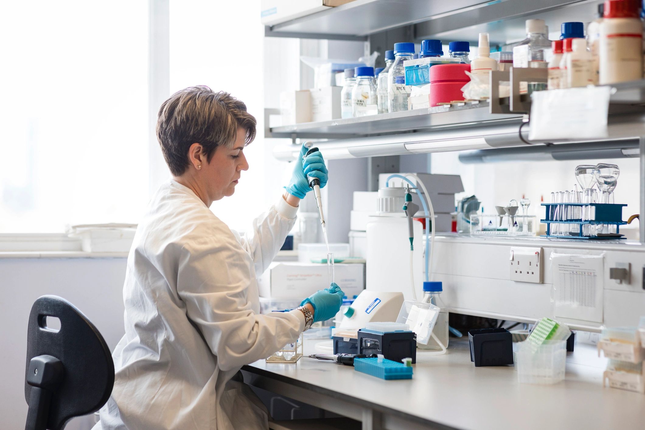 Laboratory professional preparing samples for compliance testing